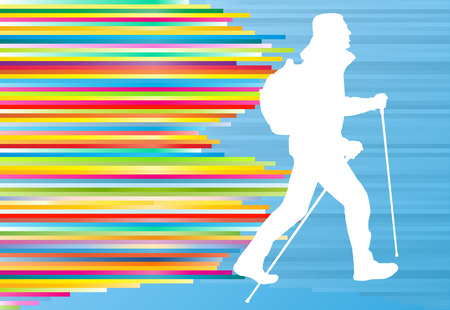 Nordic walking active man workout vector background illustrationのイラスト素材