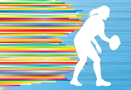 Rugby woman player active sport silhouette abstract background vector illustration with stripesのイラスト素材