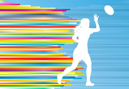 Rugby woman player active sport silhouette abstract background vector illustration with stripesのイラスト素材