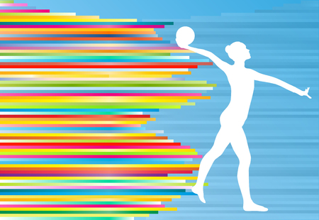 Gymnastic girl with ball abstract vector background colorful stripes illustrationのイラスト素材
