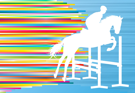 Equestrian sport horse jumping vector abstract illustration background with colorful linesのイラスト素材