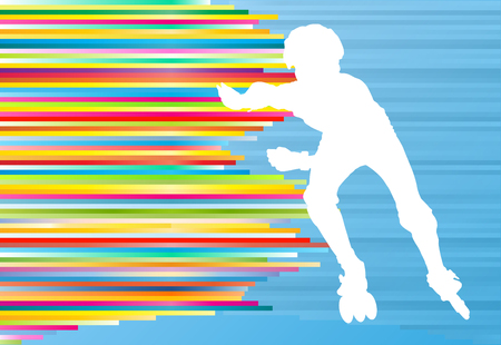 Boy driving roller skates abstract vector background illustrationのイラスト素材