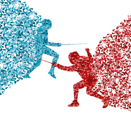 Fencing sport woman training with sword vector abstract background illustration made with fragments and isolated on whiteのイラスト素材