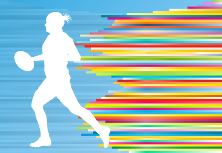 Rugby woman player active sport silhouette abstract background vector illustration with stripesのイラスト素材