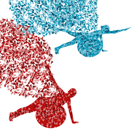 Woman fitness exercises on fitness ball vector abstract illustration made with fragmentsのイラスト素材