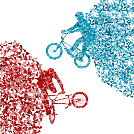Cycling street rider boy vector background illustration made with polygon fragments isolated on whiteのイラスト素材