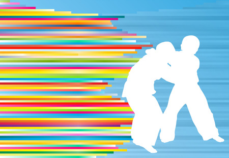 Judo fight boy vector background abstract illustration with colorful stripes on blueのイラスト素材