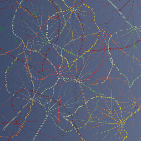 Leaves transparent background vintage illustration abstract vector with outlines and leaf veins structureのイラスト素材