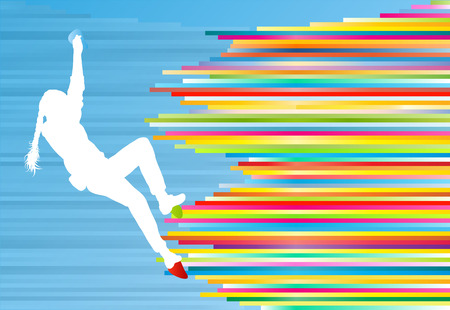 Mountain climbing woman vector abstract background concept with colorful lines on blueのイラスト素材