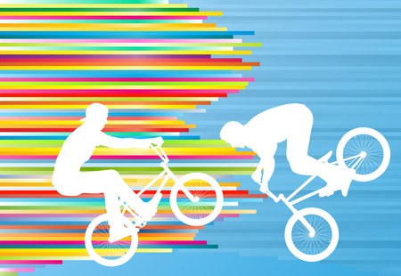 Cycling street rider stunt trick boy vector background abstract illustration with colorful stripes on blueのイラスト素材