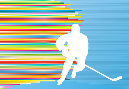 Hockey player abstract vector background illustration with colorful stripes on blueのイラスト素材