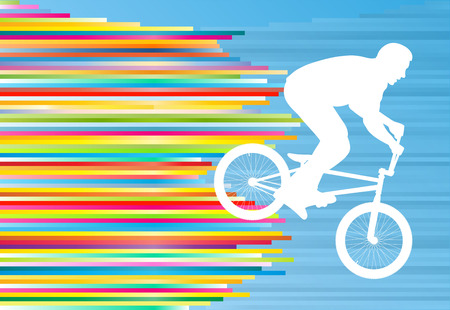 Cycling street rider stunt trick boy vector background abstract illustration with colorful stripes on blueのイラスト素材