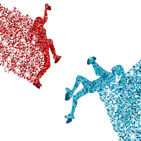 Mountain climbing woman team vector abstract background concept made with fragments isolated on whiteのイラスト素材