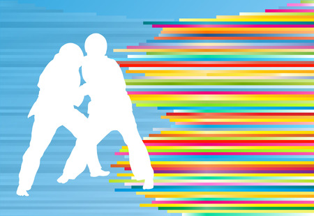 Judo fight boy vector background abstract illustration with colorful stripes on blueのイラスト素材