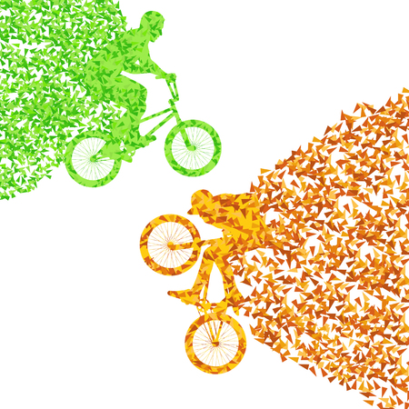 Cycling street rider boy vector background illustration made with polygon fragments isolated on whiteのイラスト素材