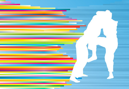 Judo fight boy vector background abstract illustration with colorful stripes on blueのイラスト素材