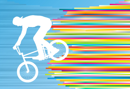 Cycling street rider stunt trick boy vector background abstract illustration with colorful stripes on blueのイラスト素材