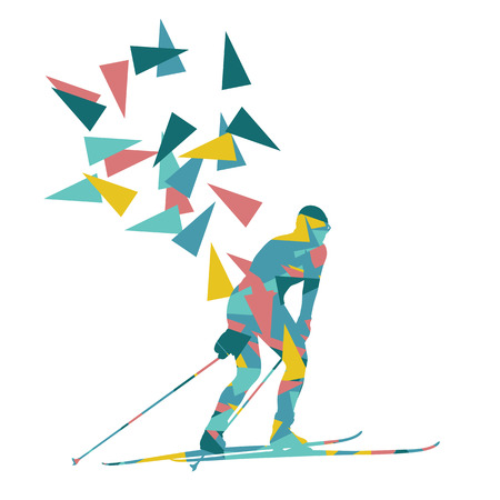 Female woman skiing vector background winter abstract sport illustration made with polygon fragments isolated on whiteのイラスト素材