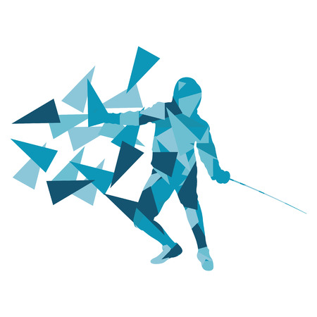 Woman fencing sport vector background concept illustration made of polygon fragments isolated on whiteのイラスト素材