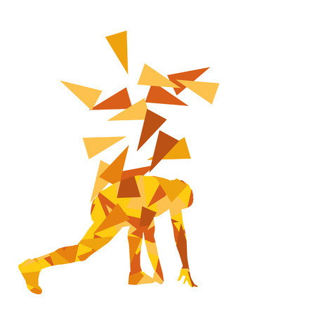 Man stretching exercise fitness warm up vector background abstract illustration concept made of polygon fragments isolated on whiteのイラスト素材