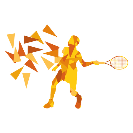 Tennis player woman abstract illustration made of polygon fragments isolated on whiteのイラスト素材