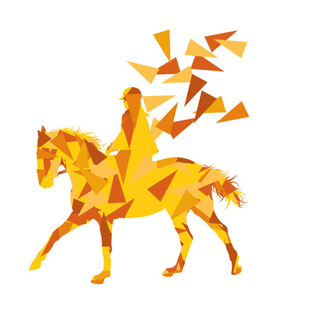 Horse riding vector background abstract illustration concept made of polygon fragments isolated on whiteのイラスト素材