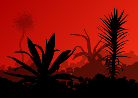 Cactus detailed silhouettes nature desert landscape illustration vector backgroundのイラスト素材