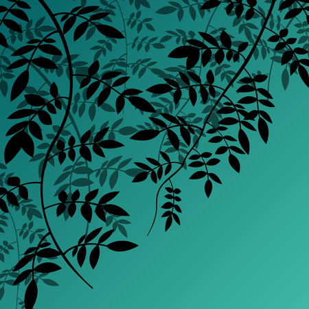 Branches with foliage leaves vector detailed green background illustrationのイラスト素材