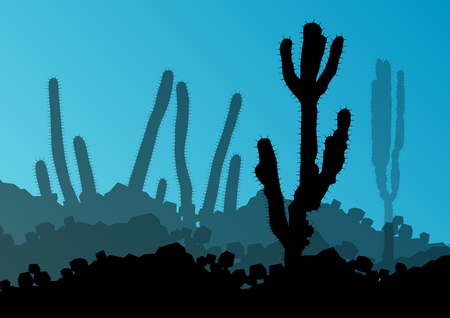 Cactus detailed silhouettes nature desert landscape illustration vector backgroundのイラスト素材