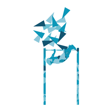 Athlete doing pull up man fitness and horizontal bar vector background abstract illustration made with polygon fragments isolated on whiteのイラスト素材