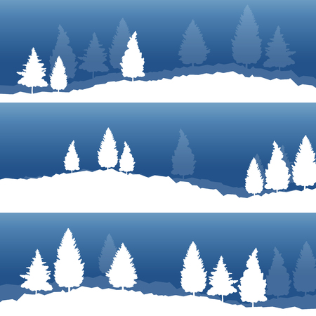 Winter Christmas landscape with fir tree snow spruce vector background banner setのイラスト素材