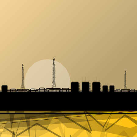Oil refinery or hydrogen extraction industrial factory landscape illustration abstract background vectorのイラスト素材