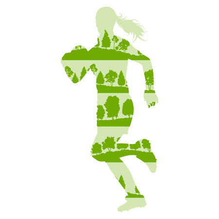 Rugby woman player active sport vector background illustration concept made of forest trees fragments isolated on whiteのイラスト素材