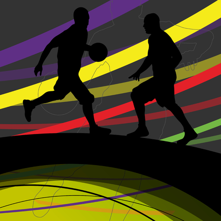 Men basketball players active and healthy sport silhouettes vector abstract background illustrationのイラスト素材