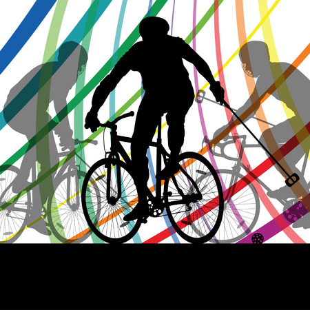 Bicycle polo players active men cyclists riders in abstract landscape background illustration vectorのイラスト素材