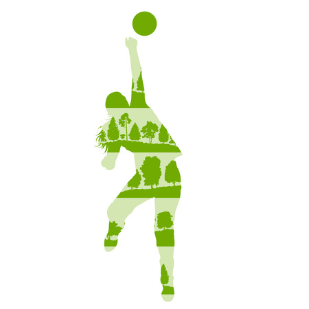 Volleyball woman player vector background concept made of forest trees fragments isolated on whiteのイラスト素材