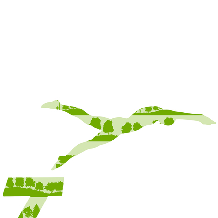 Swimmer start vector background concept made of forest trees fragments isolated on whiteのイラスト素材