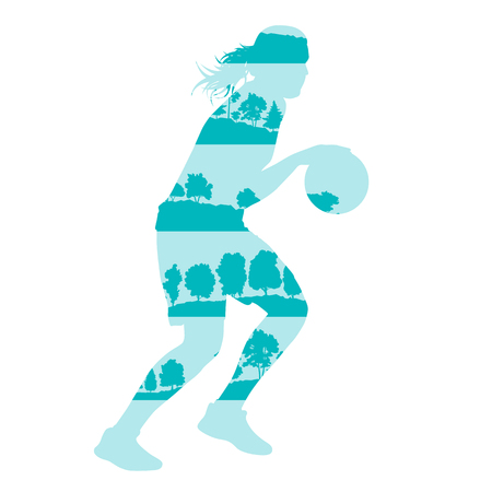 Woman basketball vector background concept made of forest trees fragments isolated on whiteのイラスト素材