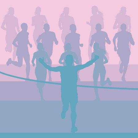 Running marathon people group vector illustration backgroundのイラスト素材