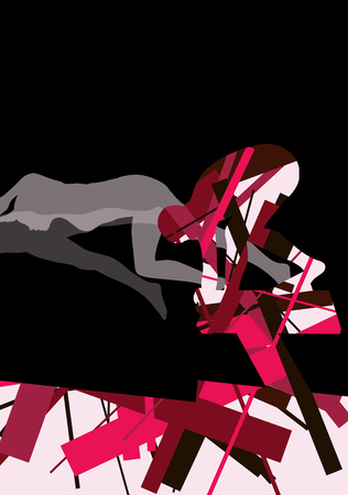 Active young swimmers diving and swimming in water sport pool silhouettes vector abstract background illustrationのイラスト素材