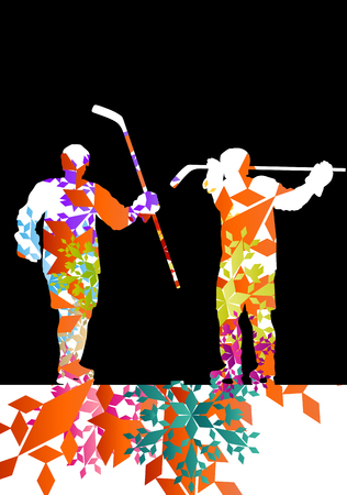Hockey player sport silhouette made of ice snowflakes vector abstract background illustrationのイラスト素材