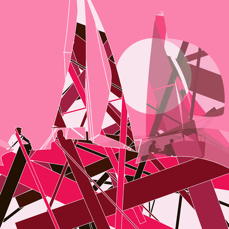 Sailors yachts in sea abstract graphic line mosaic background illustration vectorのイラスト素材