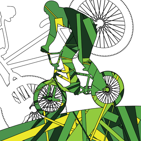 Children extreme cyclists young and active people sport silhouettes vector mosaic background illustrationのイラスト素材