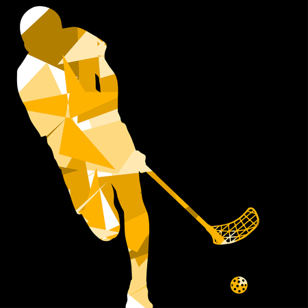 Floorball players silhouettes active and healthy sport vector abstract mosaic background illustrationのイラスト素材
