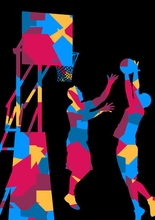 Basketball players young active sport silhouettes vector background abstract illustrationのイラスト素材