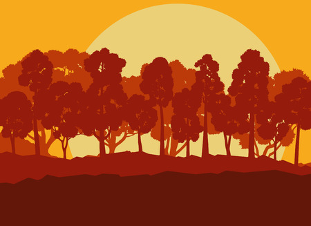 Mystical forest landscape sunset vector background vintage and retro colorsのイラスト素材