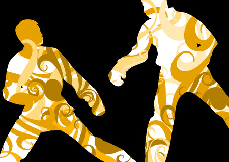 Boxing active young men box sport silhouettes vector abstract mosaic graphic background illustrationのイラスト素材