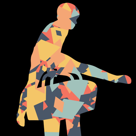 Active children boy sport silhouette on pommel horse in abstract mosaic background illustration vectorのイラスト素材