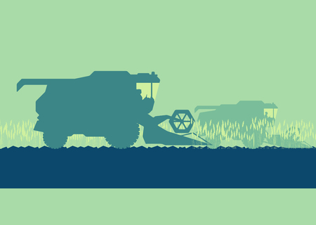 Illustration of a dynamic harvester in field abstract vector background.のイラスト素材