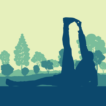 Warm up exercise man in park vector background landscape with treesのイラスト素材